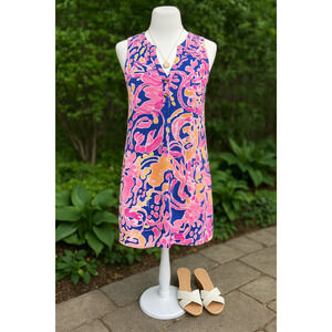 Lilly Pulitzer Essie Dress Brilliant Blue Catch & Release Pink Sea Life Size S